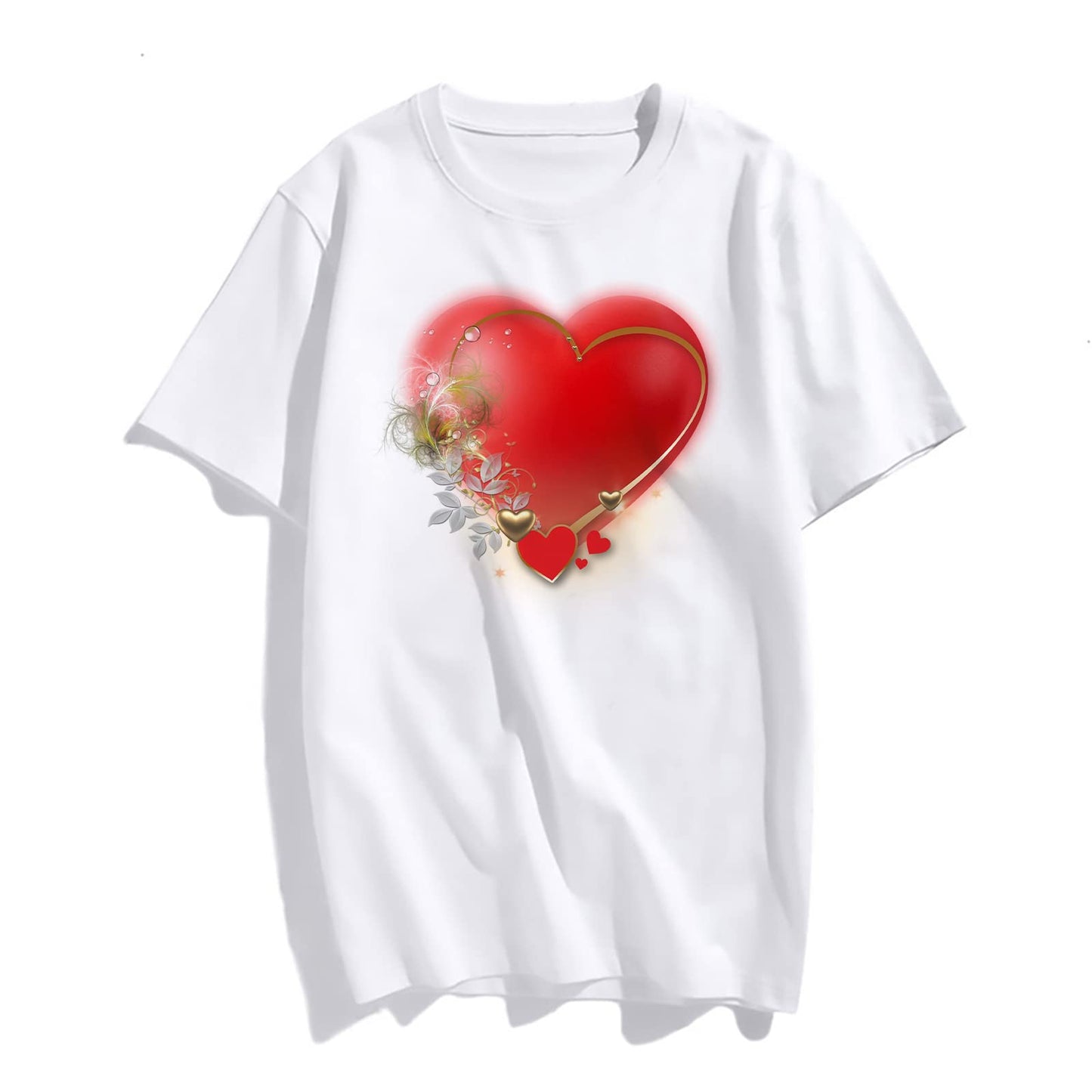 Red Love Graphics Tshirts Women Casual Short Sleeve Round Neck Tops