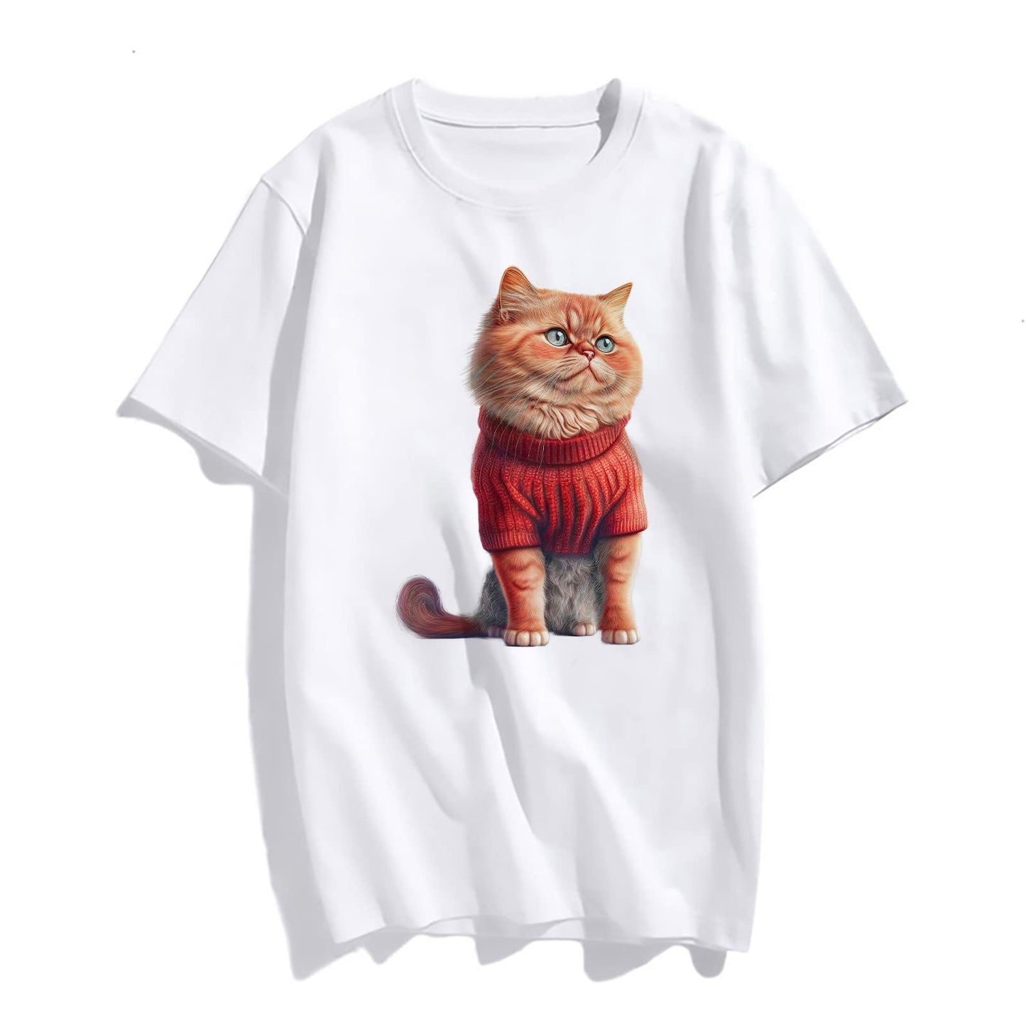 Women Funny Orange Cat T-Shirt Casual Short-Sleeved Tops Teens Clothes