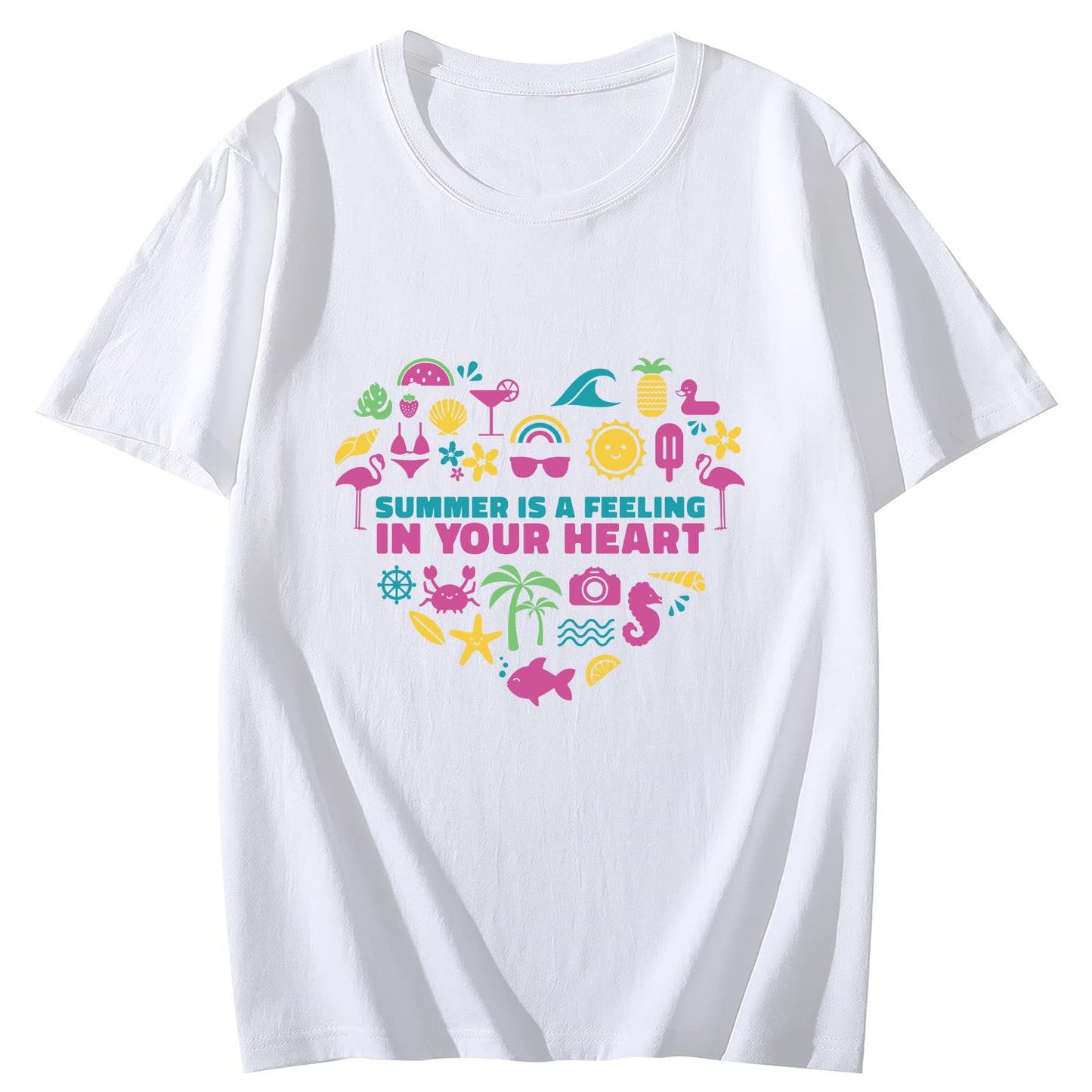 Summer Elemental Heart Short Sleeve Comfort Tops T-Shirts for Women