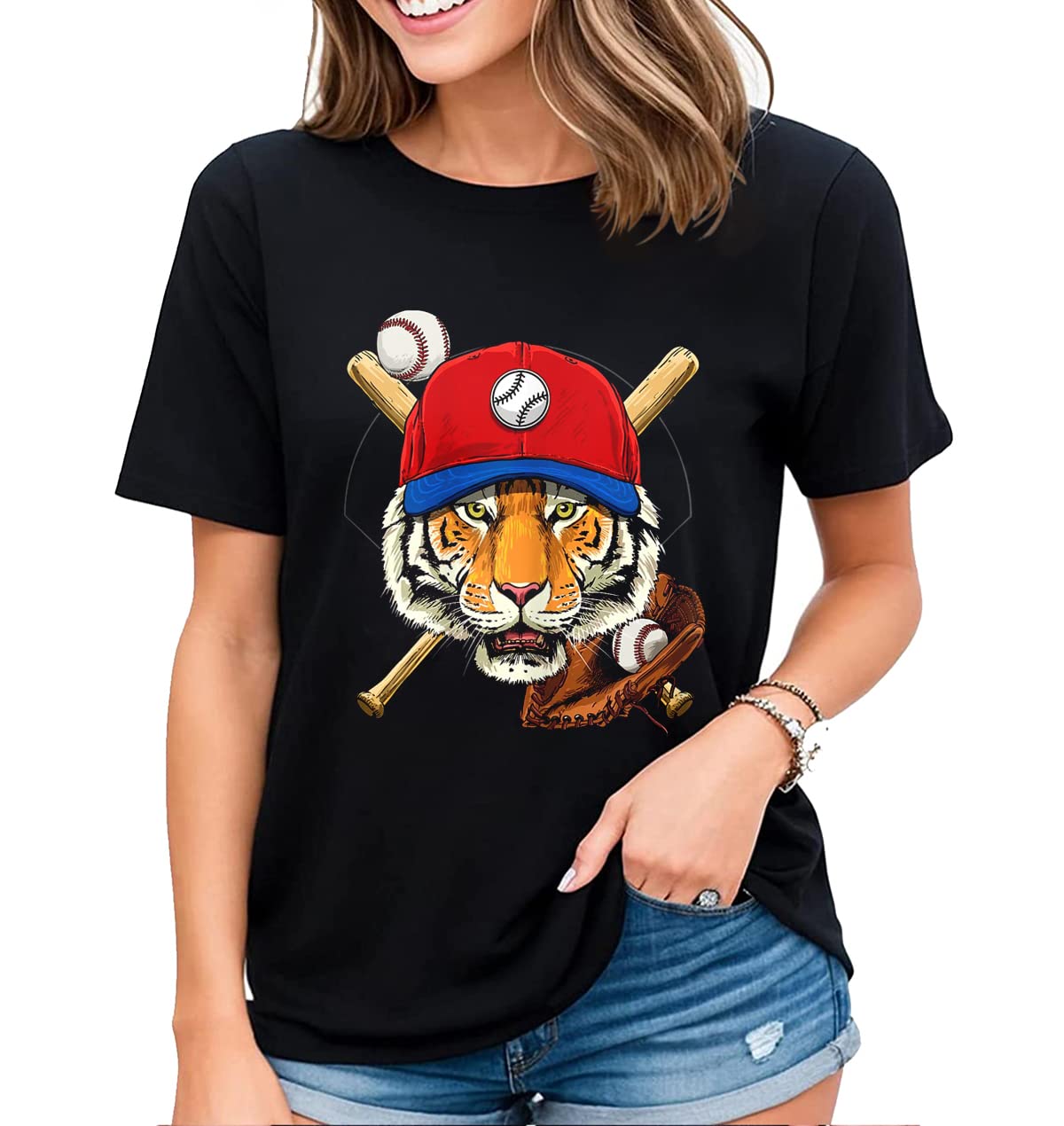 Tiger Art Graphic Tshirt for Women Animal Lovers Gift Summer Casual Short Sleeve Tops