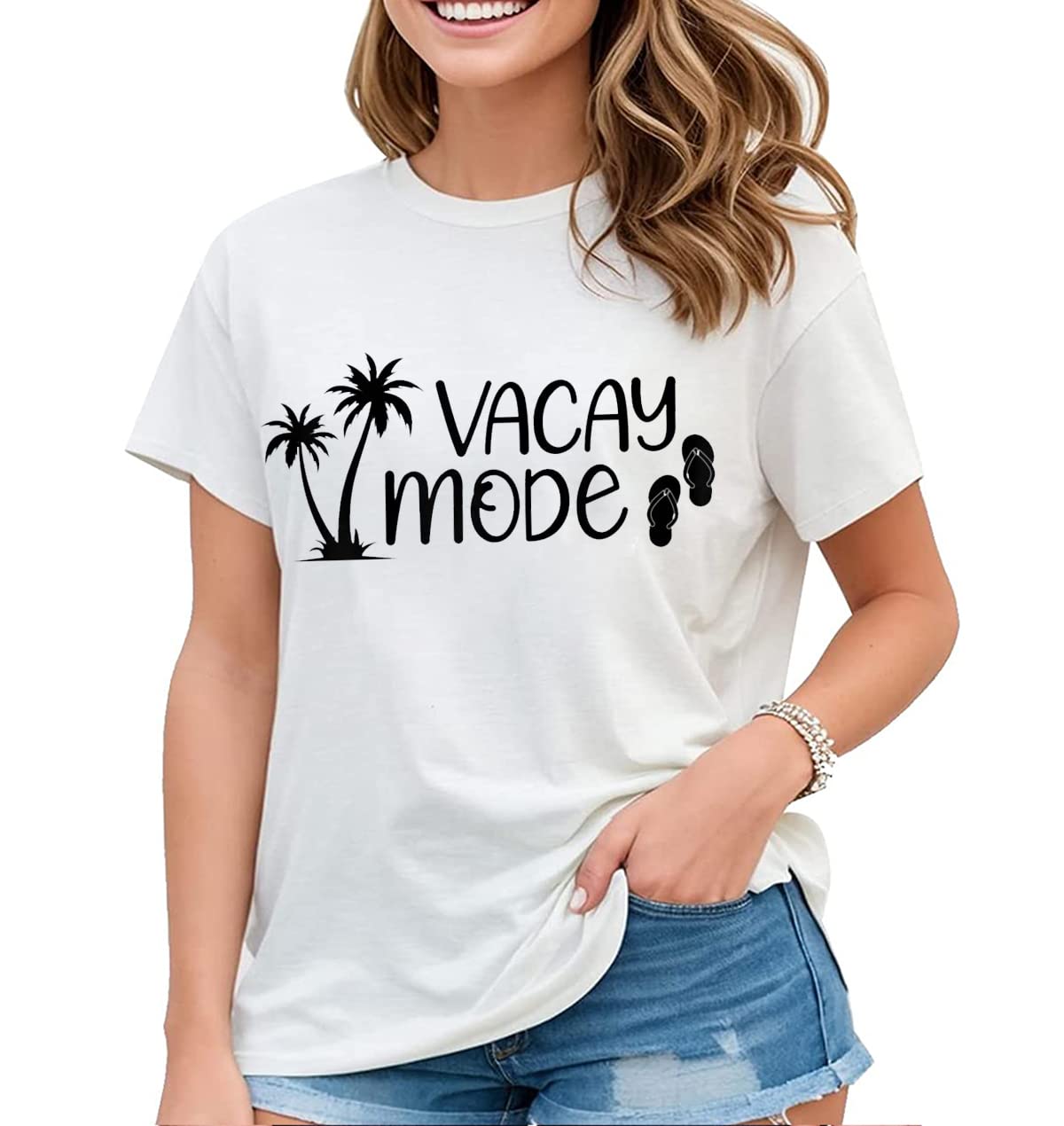 Vacay Graphic T-Shirt for Women Coconut Sunglasses Beach Summer Casual Short-Sleeved Tops