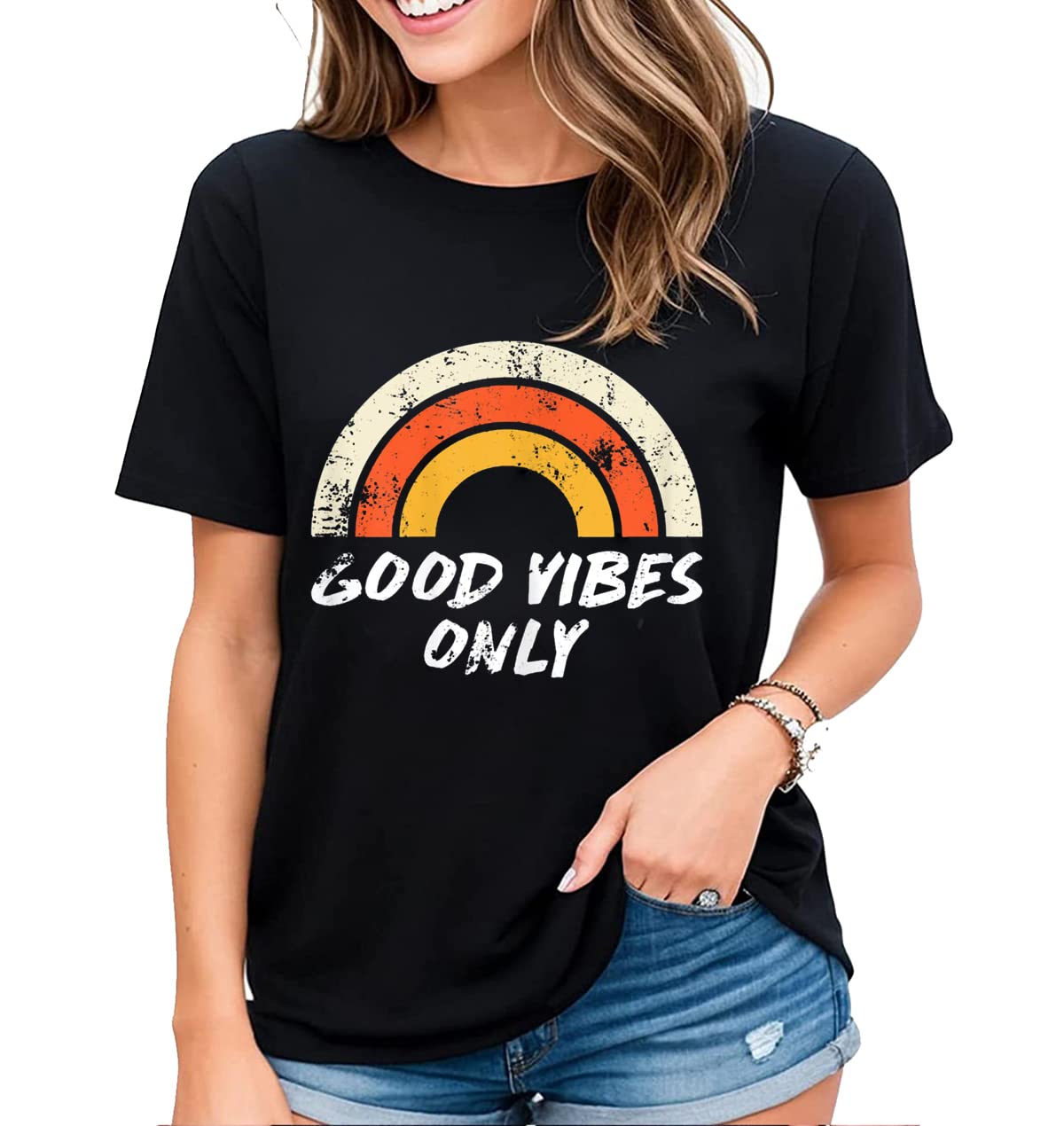Good Vibes T-Shirt for Women Sunny Beach Coconut Tree Fun Graphic Shirt Short Sleeve Tops