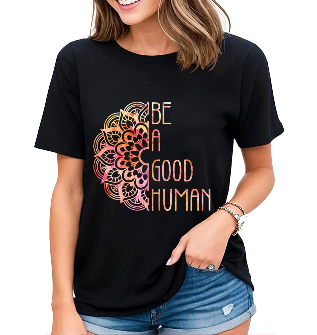 Be A Good Human T-Shirt Womens Fun Graphic Kindness Inspiration Summer Casual Tops