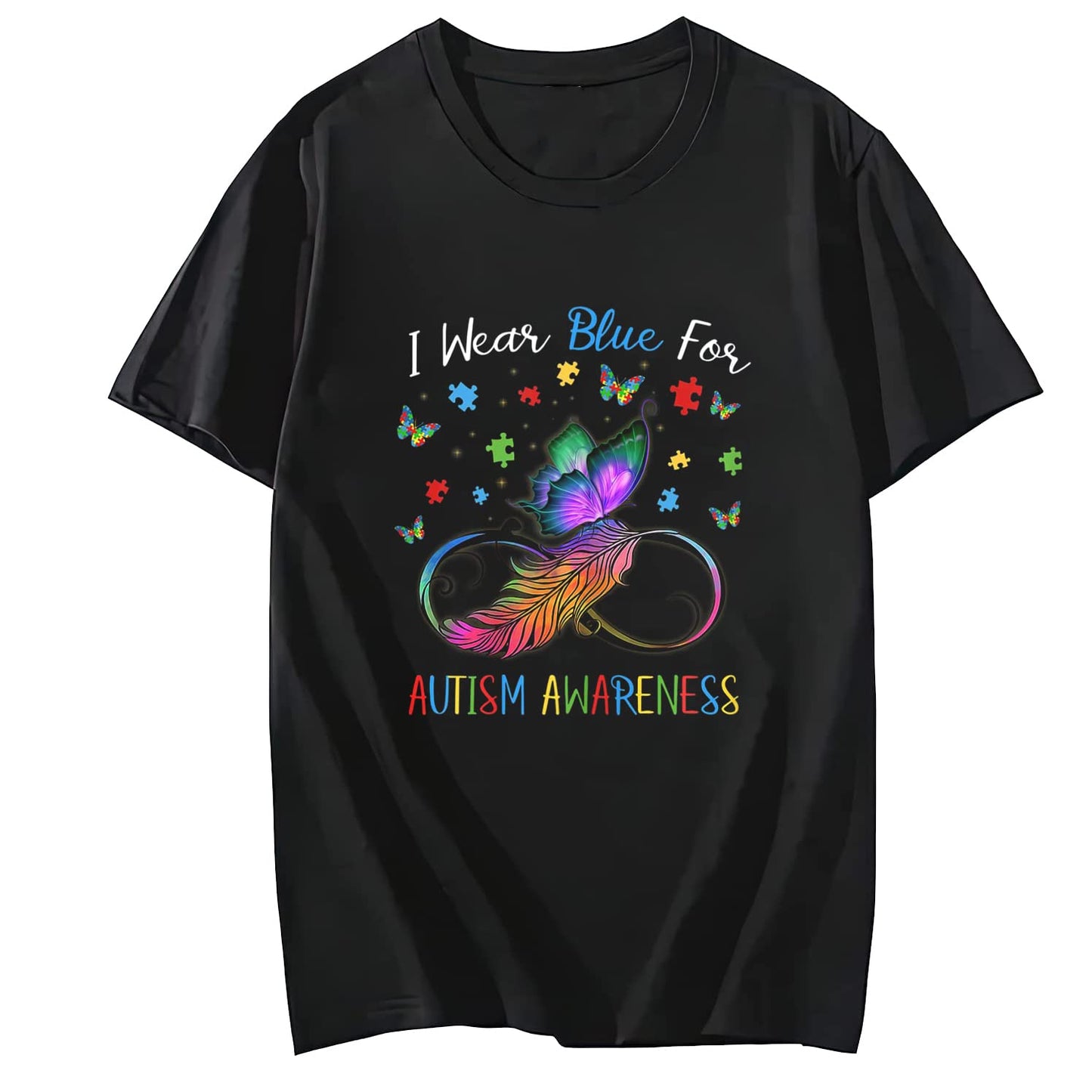 I'm A Proud Autism Grandma Puzzle Ribbon Butterfly Awareness Short Sleeve T-Shirt