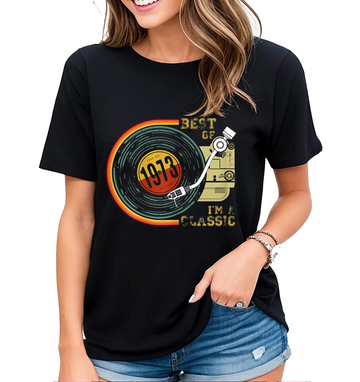 Womens Fun 1973 Graphic 50th Anniversary T-Shirt Vintage Gift Casual Short-Sleeved Tops