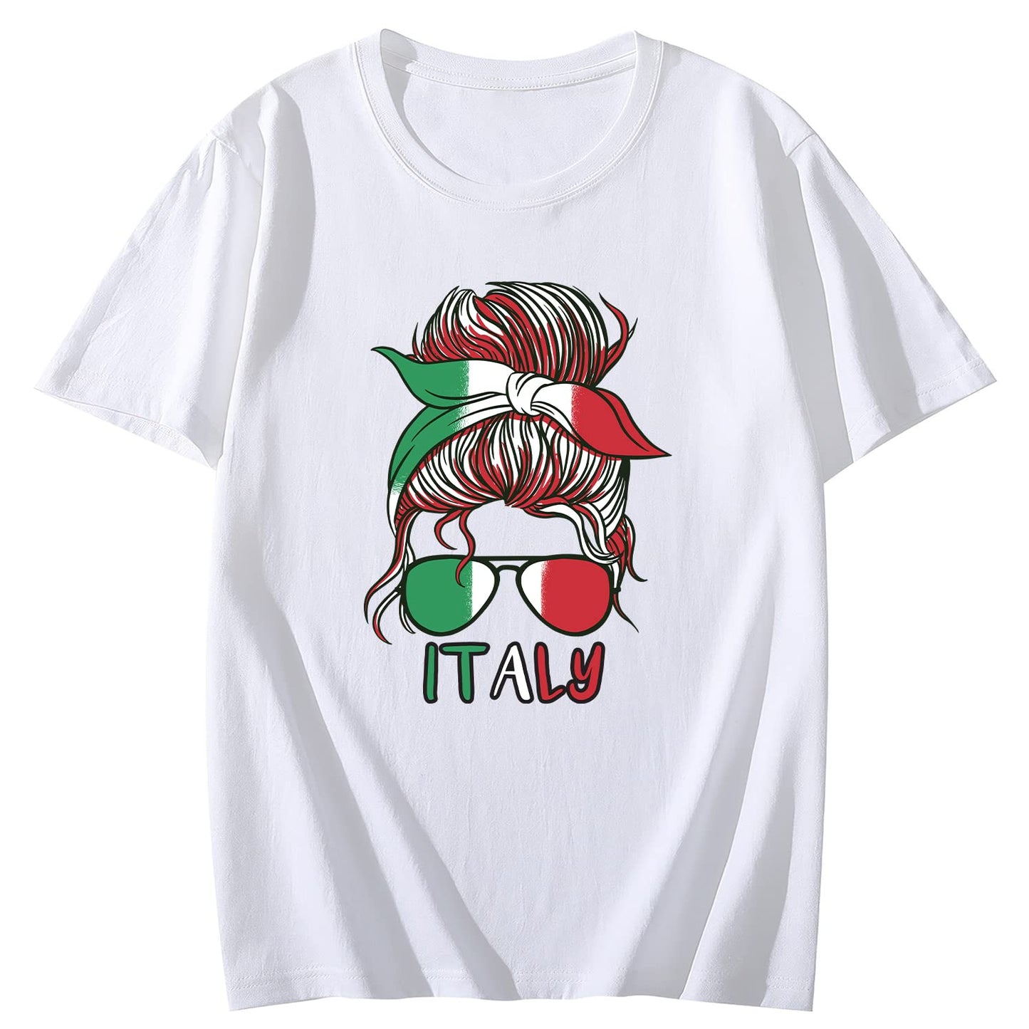 LastFor1 Italian Woman Headband Short Sleeve Comfort Tops T-Shirts for Women