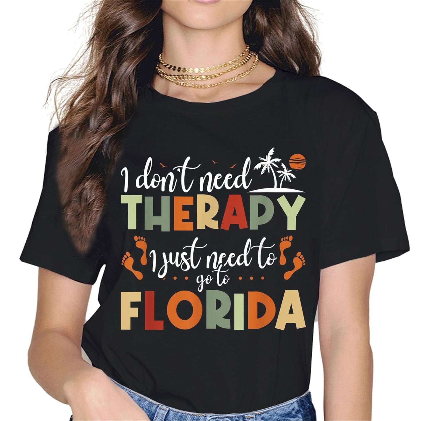 Women Tops Florida The Sunshine State Vintage Retro Vacation Gift T-Shirt Gift Graphics Crew Neck Casual Shirts Tee