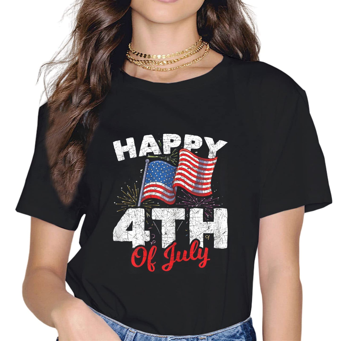 Sassalilly Happy 4th of July Patriotic American US Flag 4th of July Gift T-Shirt