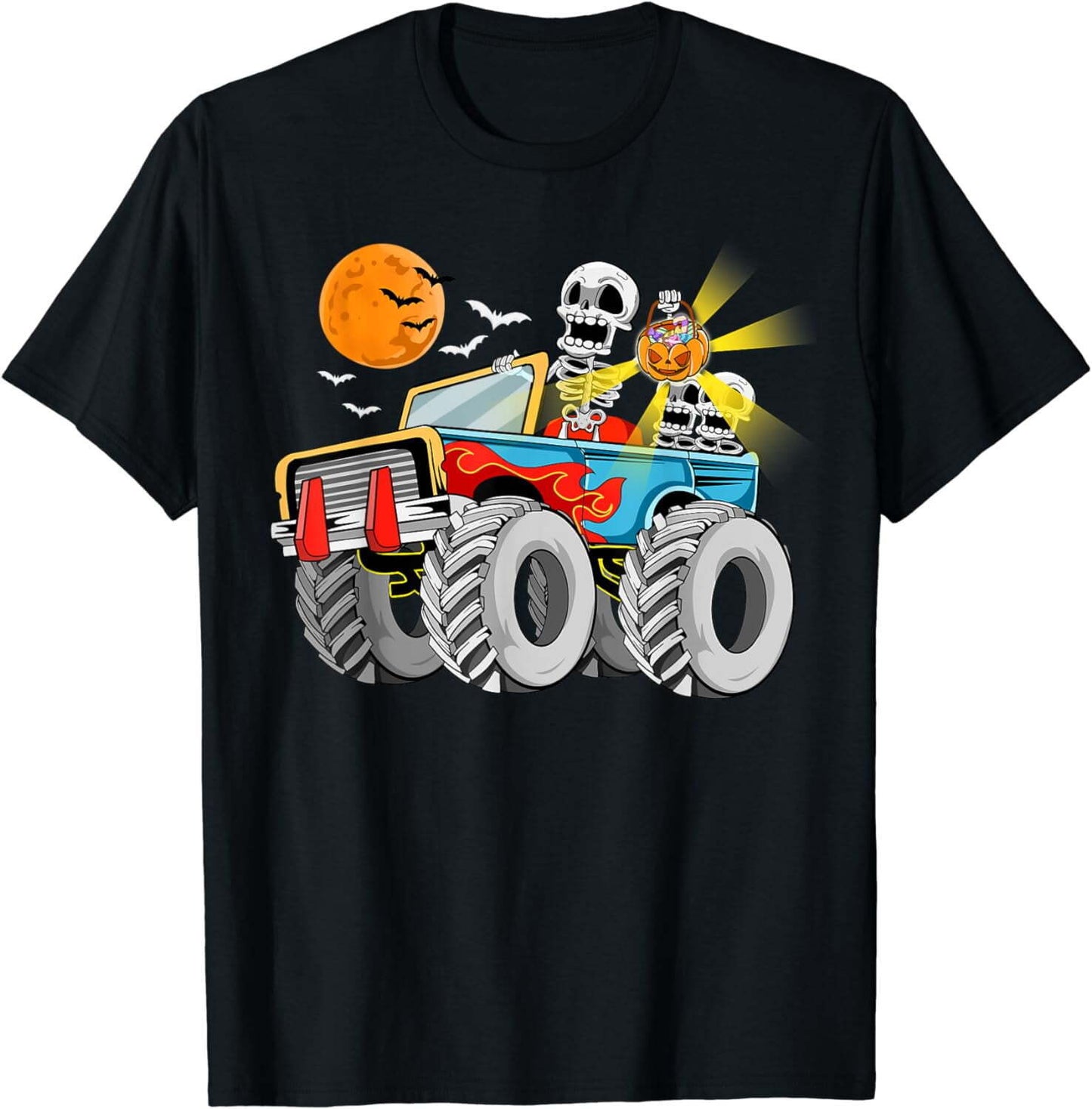 Funny Halloween Skeleton Monster-Truck Kids Boys Toddler T-Shirt