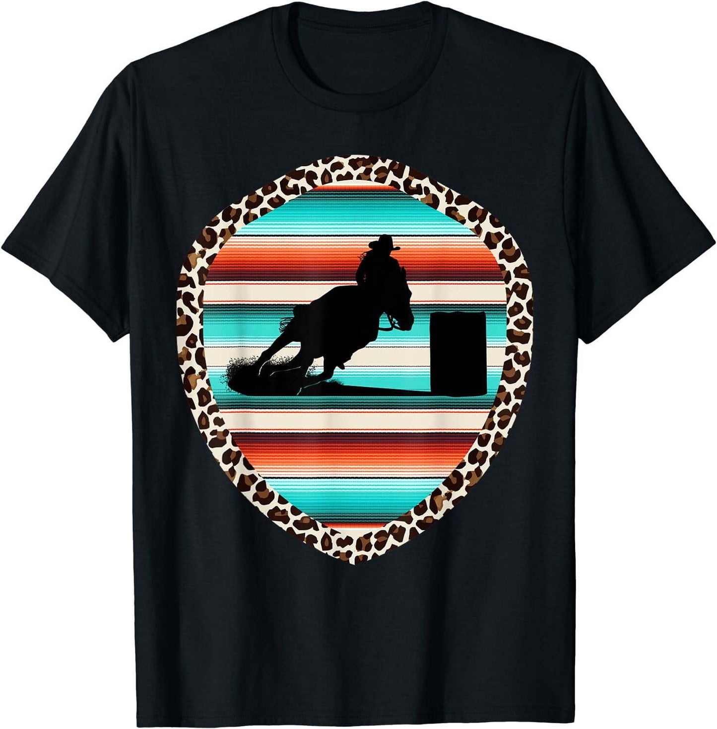 Horse Barrel Racing Serape Leopard pattern Rodeo Cowgirl T-Shirt