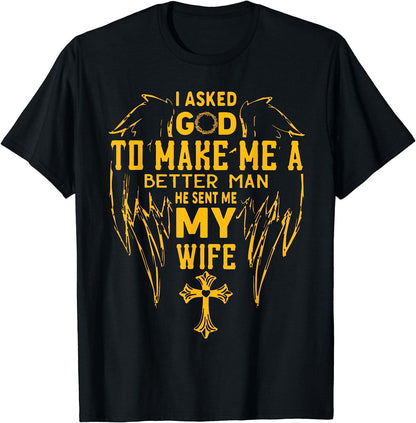 Mens God Sent My Wife Christian Men Faith Angel Wings Family T-Shirt