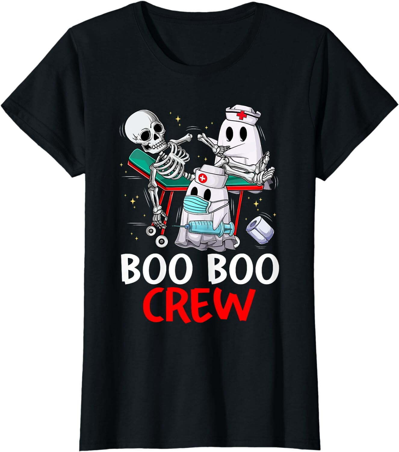 Boo Boo Crew Nurse Ghost & Skeleton Funny Halloween Costume T-Shirt