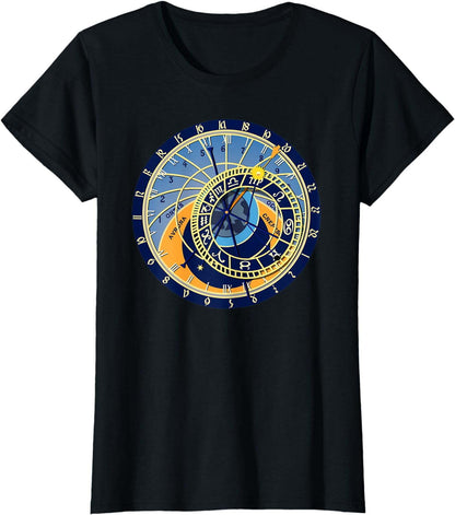 Prague astronomical clock T-shirt astrology Tee
