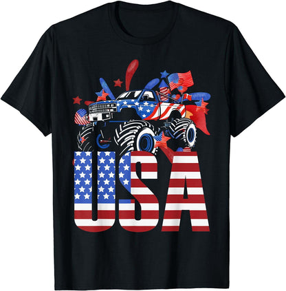 Monster Truck Toddler Boys USA American Flag July 4th T-Shirt