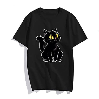 Womens T Shirt Fashion Tops Girl Short Sleeve Black Cat Graphic Casual Tees