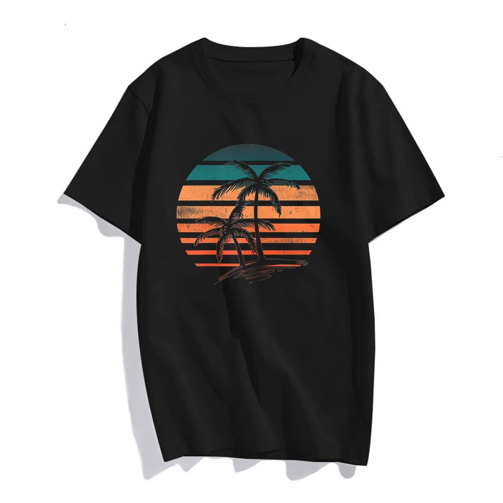 Women Fashion Retro Beach Style Design with Palm Trees Casual T-Shirt