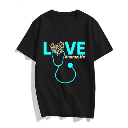 Nurse Life RN LPN Healthcare Leopard Nurse Week T-Shirt Women Tops