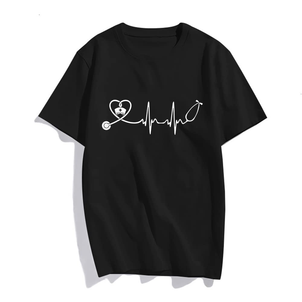 Nurse Stethoscope Heartbeat Nurse Week T-Shirt Women Tops