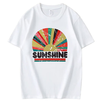 Womens Sunshine Graphic Shirt Funny Summer Short Sleeve O-Neck Tops
