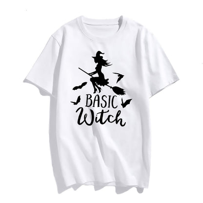 Halloween Witch Print Female Short Sleeve Graphic Fashion Summer T Shirt Women