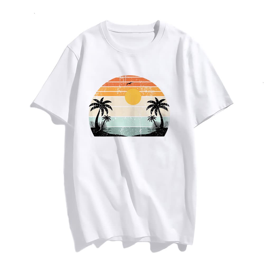 Sunset Beach Palm Tree Fashion Short Sleeve Casual Round Neck Vacation T-Shirt