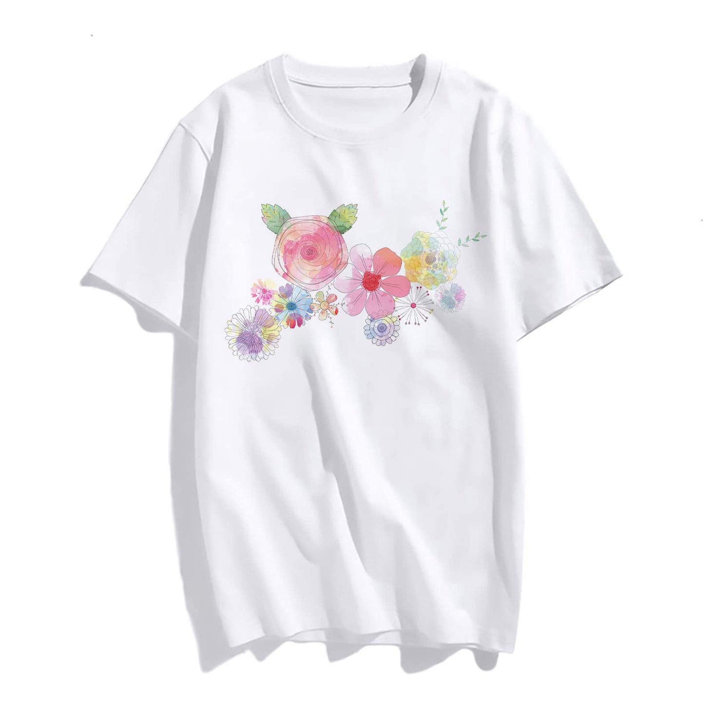 Floral Tee Wildflower Graphic Women Summer Casual Short Sleeve Crew Neck T-Shirts