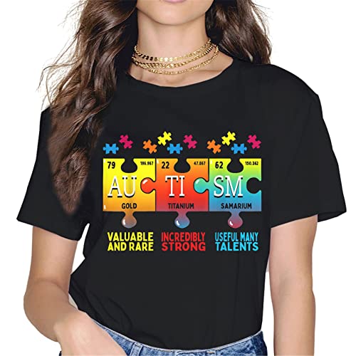 Live Love Accept Autism Awareness Women Tops T-Shirt Heartbeat Graphics Shirt Casual Short Sleeve Crew Neck Shirts Gift Tee