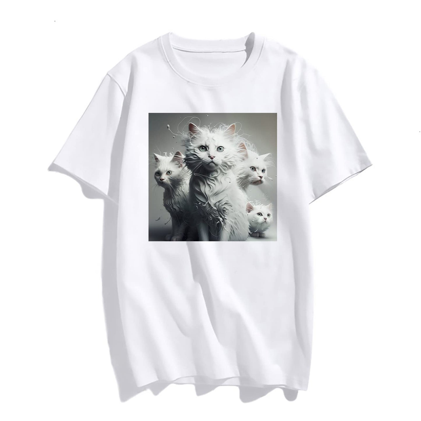 Psychedelic Cat Print Tshirts Casual Short Sleeve Tops Women's Teens Girl