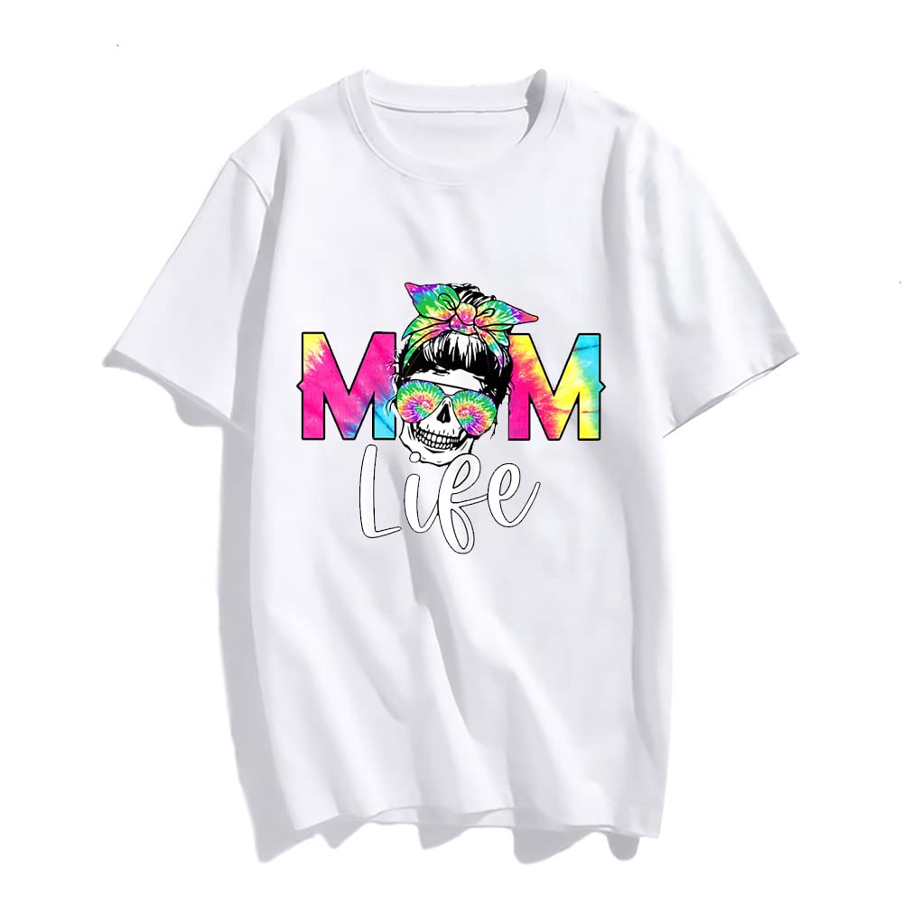 Mom Life Messy Bun Tie Dye Bandana Mothers Day T-Shirt