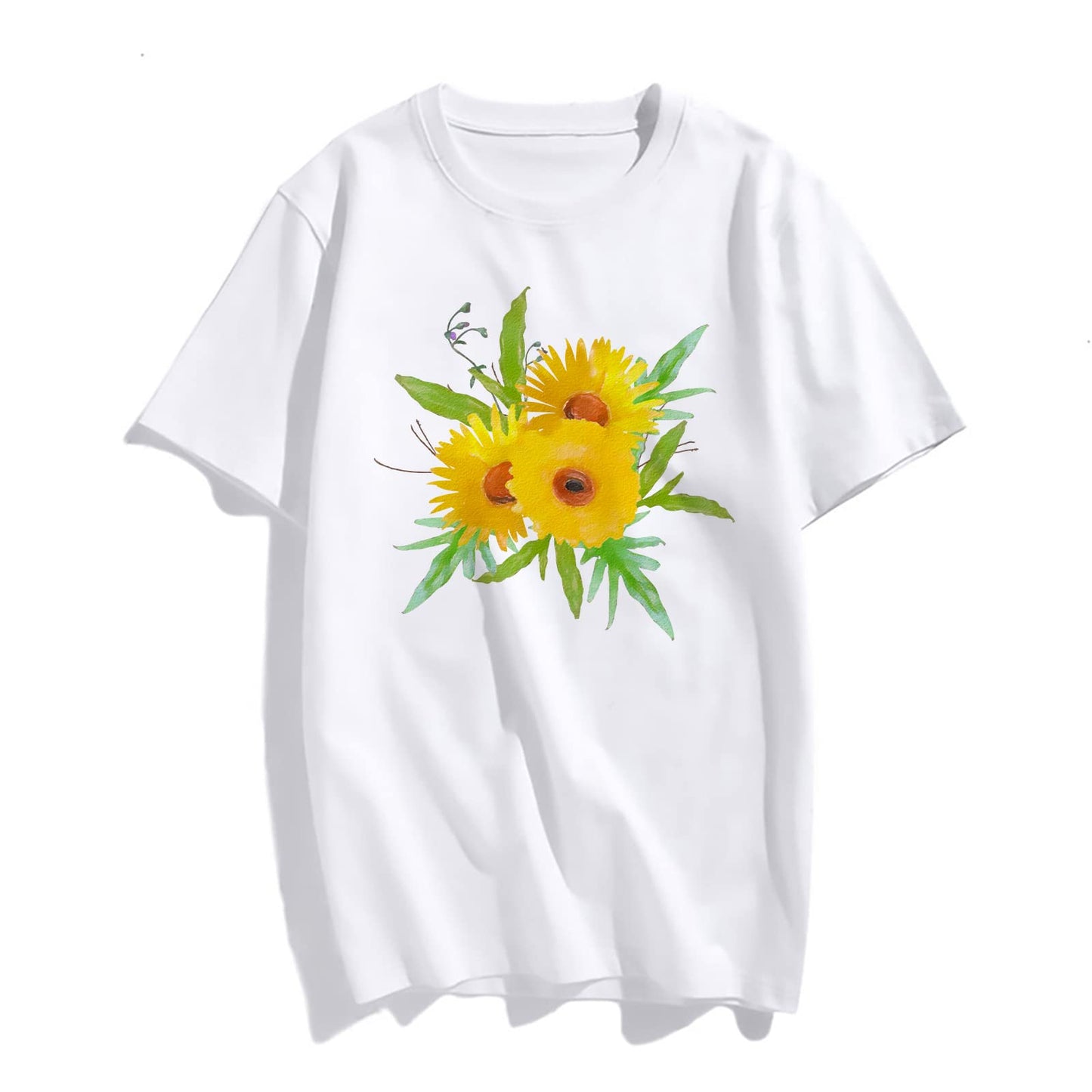 Daisy Women Flower Graphic Tees Short Sleeve Summer Casual Tops