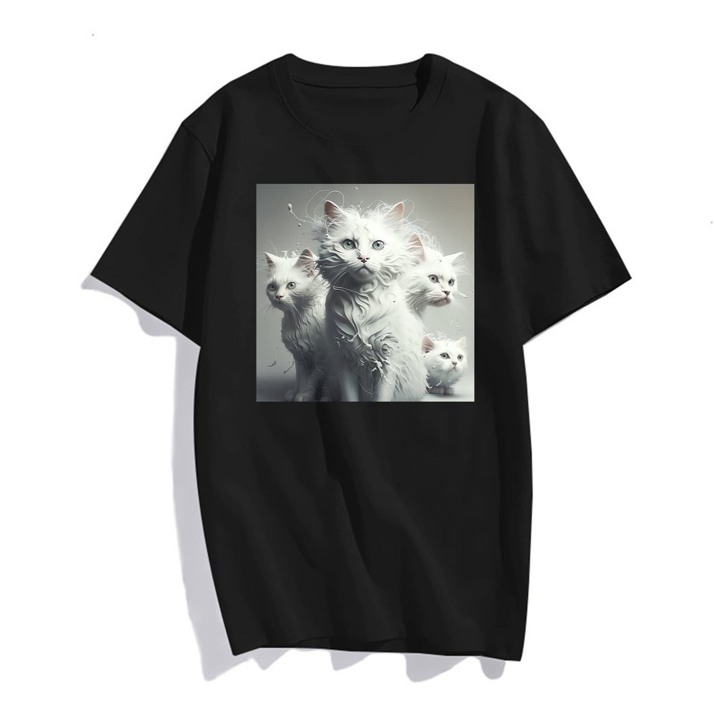 Psychedelic Cat Print Tshirts Casual Short Sleeve Tops Women's Teens Girl