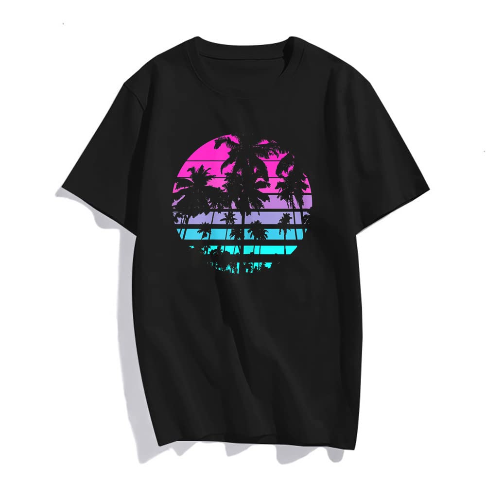 Women Fashion Retro Beach Style Design with Palm Trees Casual T-Shirt