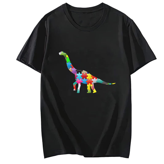 LastFor1 Womens Dinosaur Pattern Casual Crew Neck T-Shirt