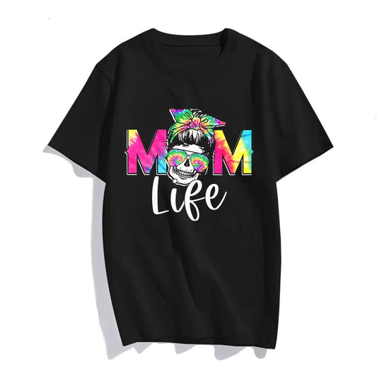 Mom Life Messy Bun Tie Dye Bandana Mothers Day T-Shirt