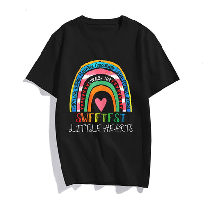 Teacher Rainbow Sweetest Hearts T-Shirt for Women