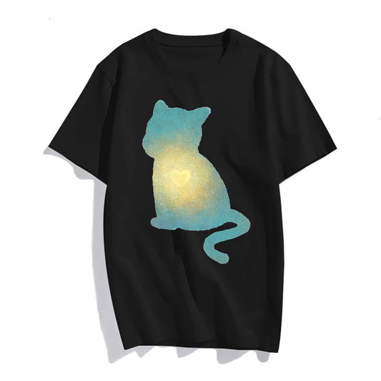 Women Glowing Cat Print T-Shirt Fashion Casual Short-Sleeved Tops Teens Girl Clothes