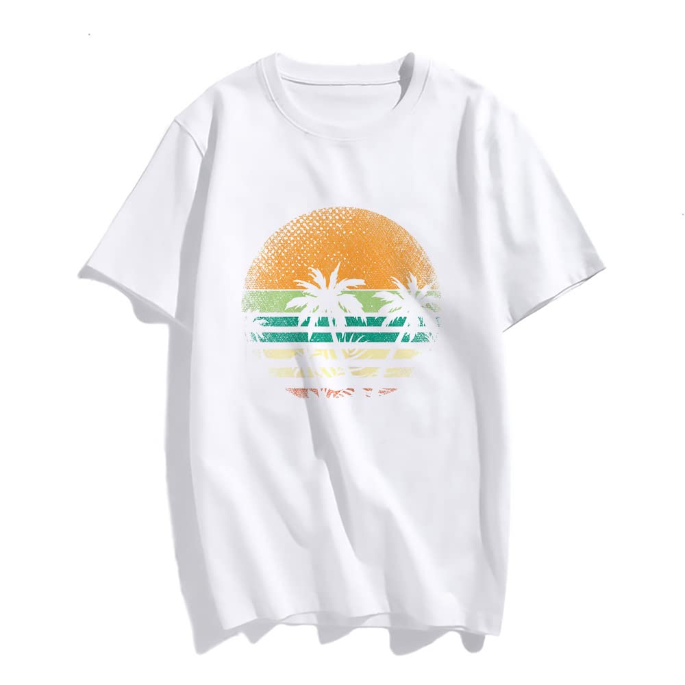 Sunset Beach Palm Tree Fashion Short Sleeve Casual Round Neck Vacation T-Shirt