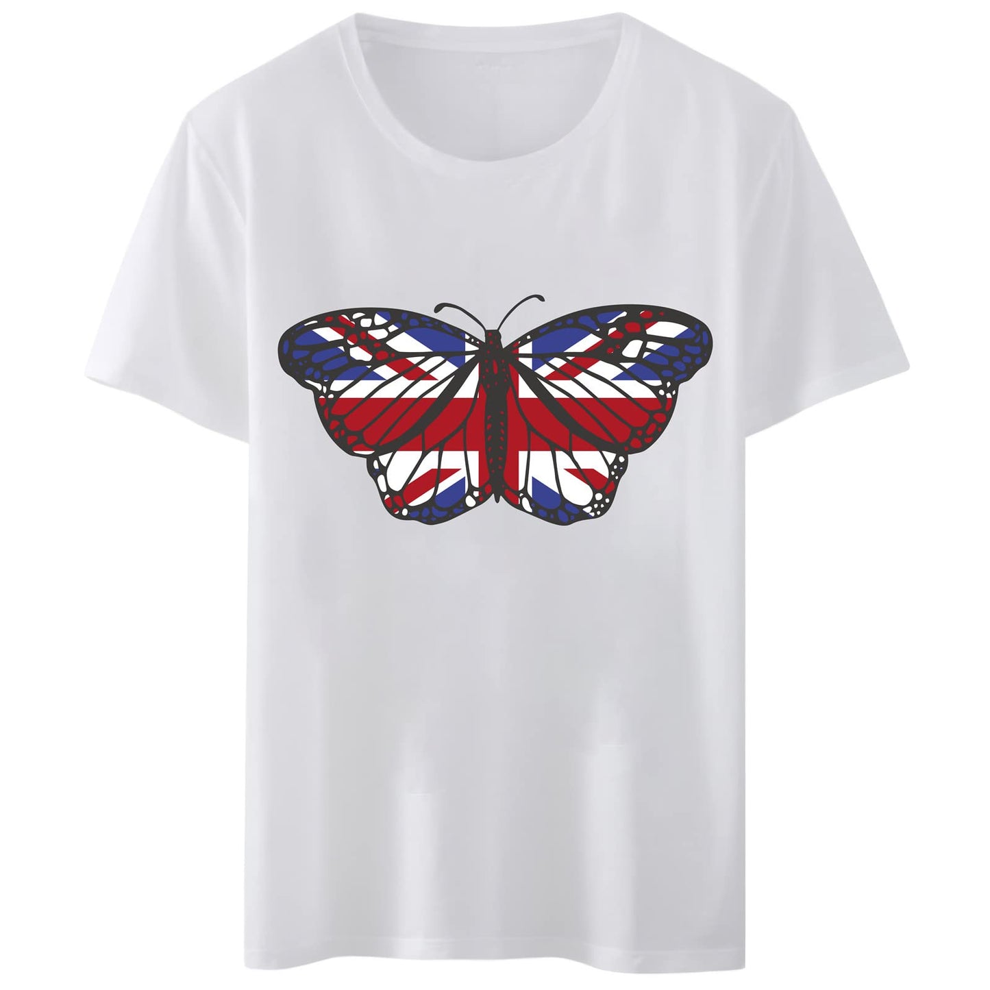 Women T-Shirt American Flag Butterfly Print Round Neck Tops Short Sleeve Casual Tee