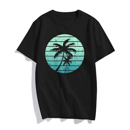 Women Fashion Retro Beach Style Design with Palm Trees Casual T-Shirt