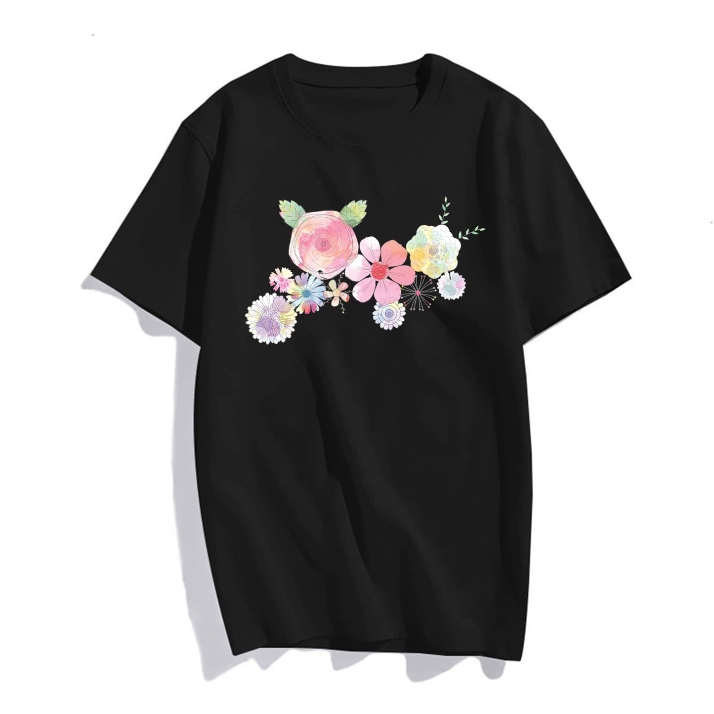 Floral Tee Wildflower Graphic Women Summer Casual Short Sleeve Crew Neck T-Shirts