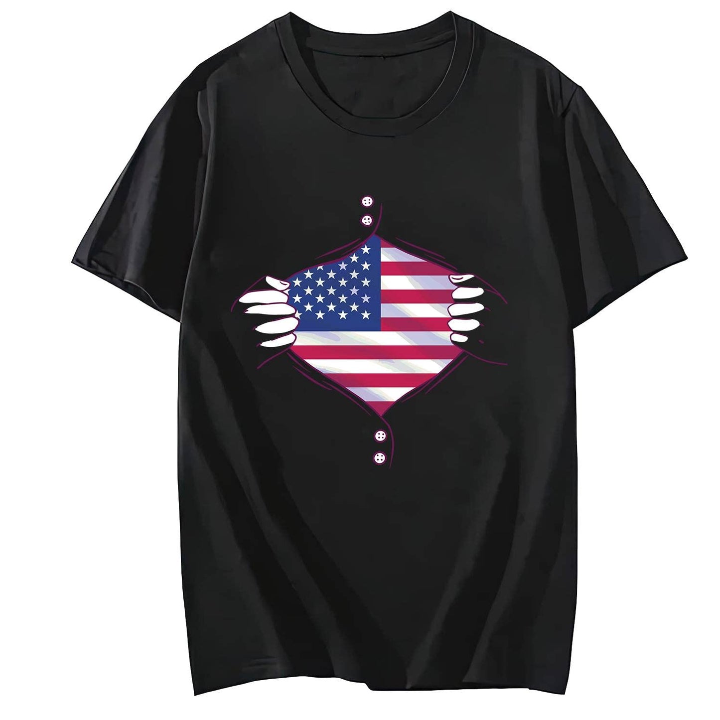 USA Flag Ripped Shirt Short Sleeve Comfort Tops T-Shirt for Women