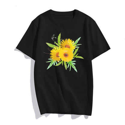 Daisy Women Flower Graphic Tees Short Sleeve Summer Casual Tops