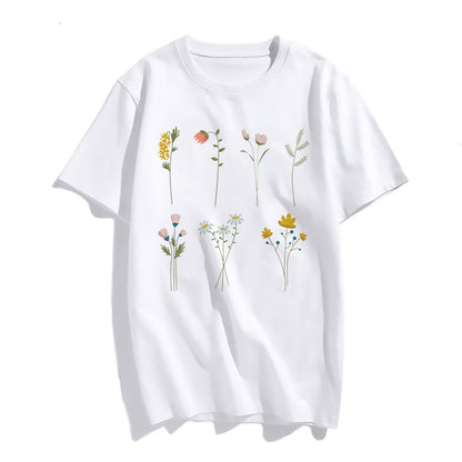 Womens Flowers Graphic Tees Vintage Short Sleeve T Shirts for Women Summer Tops Teen Girl Clothes