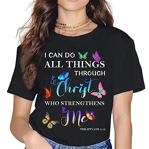 I Can Do All Things Through Christ Butterfly Art - Religious T-Shirt