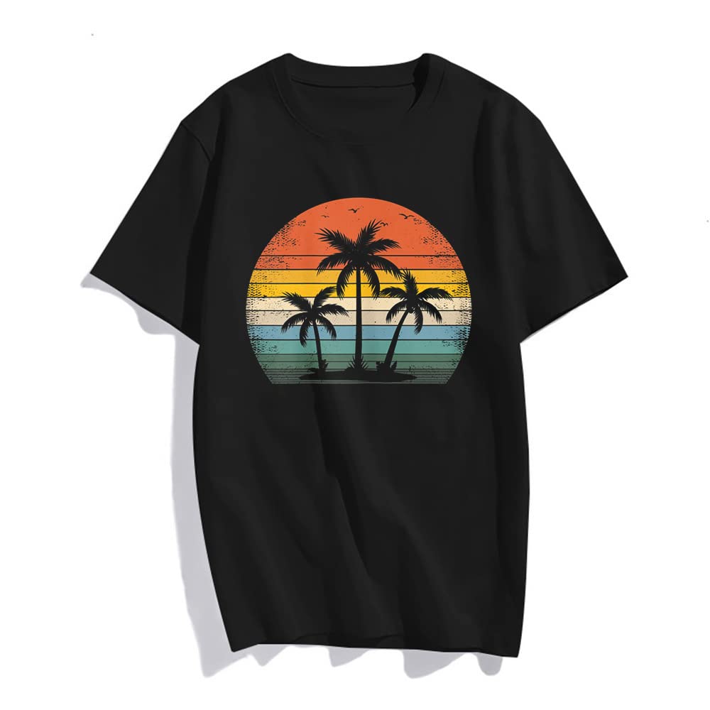 Women Fashion Retro Beach Style Design with Palm Trees Casual T-Shirt