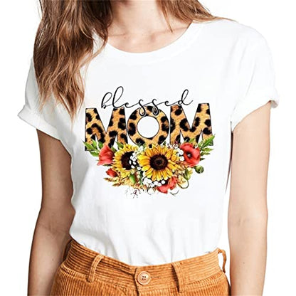 Sassalilly Various Botanical Flower Theme Pattern Text Top Casual Regular Summer Short Sleeve Women's T-Shirt