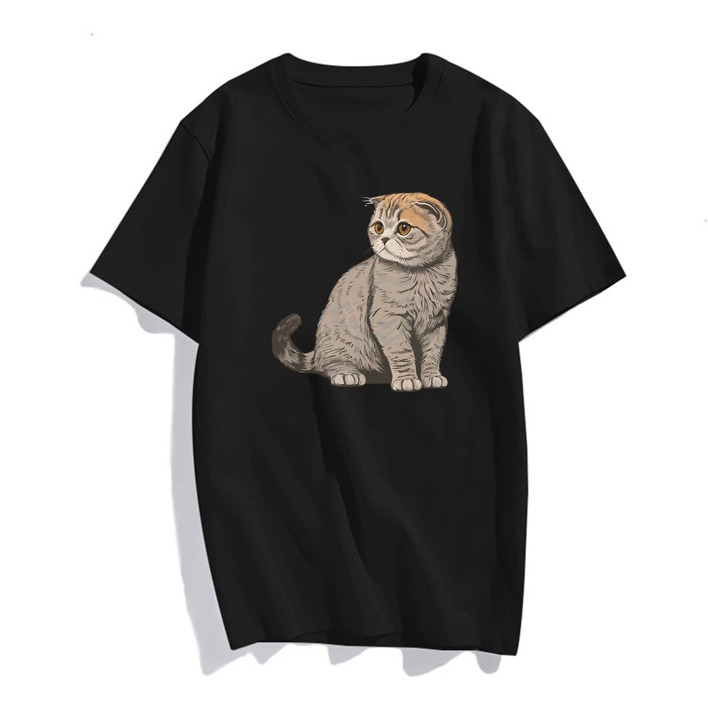 Women Grey-Brown Cat Graphics T-Shirt Fashion Casual Short-Sleeved Tops Teens Girl Clothes