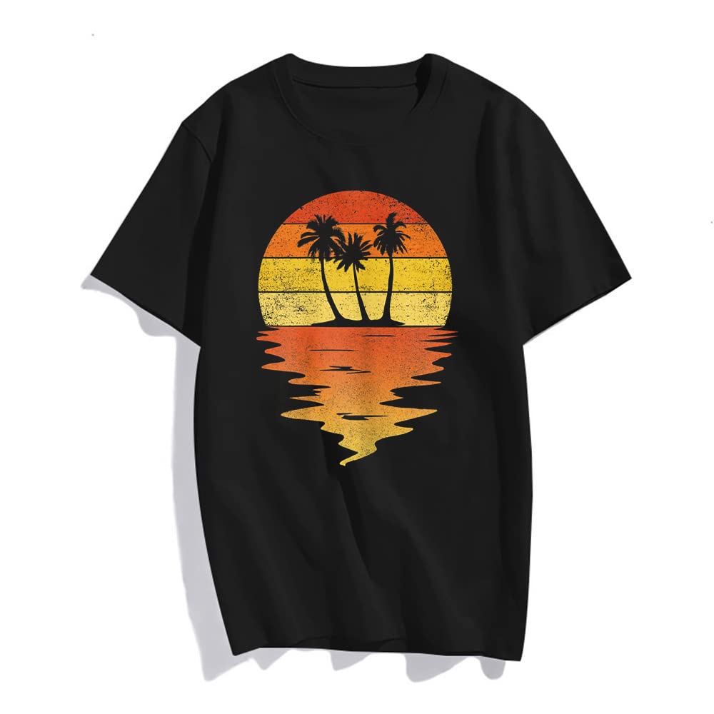 Women Fashion Retro Beach Style Design with Palm Trees Casual T-Shirt