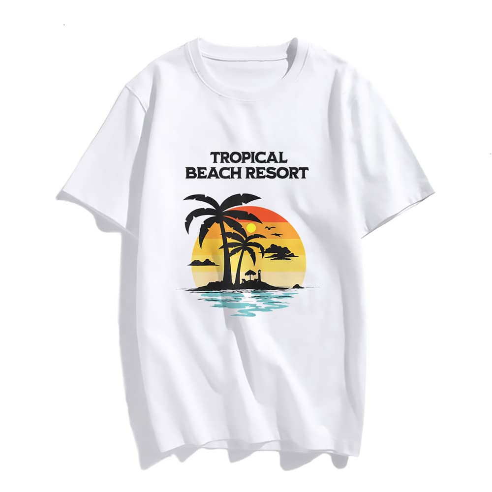 Sunset Beach Palm Tree Fashion Short Sleeve Casual Round Neck Vacation T-Shirt