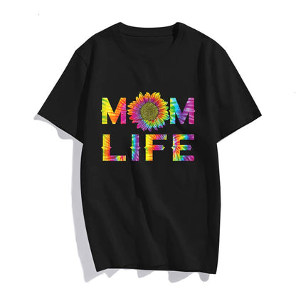 Mom Life Messy Bun Tie Dye Bandana Mothers Day T-Shirt